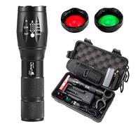 ULTRAFIRE LED Tactical Torch with Red Light Green Light, 900 Lumens Zoomable 5 Modes with Flashlight Holster, Rechargeable Battery and Charger, Bicycle Mount, 3-Color Interchangeable Filter