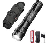 Ultrafire LED Torch with Flashlight Holster, Single Mode 1000 Lumen Mini Tactical Torch, Duty Belt Small Torch with Pouch, 3.7V 1800mAh Rechargeable Battery and Charger, WF-501B,Black