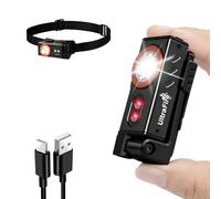 ULTRAFIRE Rechargeable LED Headlamp Mini Torch 500 Lumens with Red Light, 6 Modes Small Pocket Torch with Headlight Strap, Magnetic Clip Work Light, USB-C, 360° Rotatable and 180° Vertical Tilt