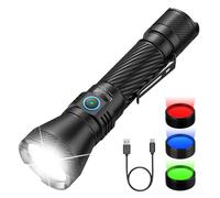 ULTRAFIRE Rechargeable Tactical Torch 1800 High Lumens with Green/Red/Blue Hunting Light, 4 Modes Dual Switch LED Torch, 1804ft Throw, IPX8 Waterproof, Interchangeable Lens for Hunting Camping Fishing
