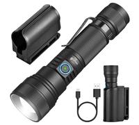 ULTRAFIRE Rechargeable Tactical Torch with Holster, 1500 Lumens Zoomable LED Torch with Duty Belt Holder, 5 Modes Police Torch for Law Enforcement, Security, Patrols, UF2
