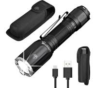 ULTRAFIRE Rechargeable Tactical Torch with Holster, 3100 Lumen Super Bright LED Flashlight, 6 Modes, Dual Switch, IPX8 Waterproof, Police Torch for Law Elnforcement, Outdoor Camping, LR1