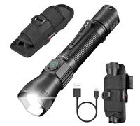 ULTRAFIRE Rechargeable Tactical Torch with Holster Pouch, 1350 Lumen Zoomable LED Torch, 6 Modes Police Torch with Belt Holster for Law Enforcement/Security/Patrol/Search/Camping, E5
