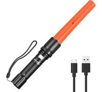 ULTRAFIRE Rechargeable Traffic Wand LED Torch, 619 Lumen Bright Safety Light, 3 Modes with Red Flashing Mode, Signal Stick for Aircraft Marshaling, Traffic Control, Car Direction, UF-805 (12 Inch)