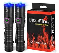 ULTRAFIRE Rechargeable UV Torch 365nm Zoomable Blacklight, Small UV Light Ultraviolet LED Flashlight for Resin Curing, Pet Urine Stain, Leak Detection, Fluorescent Penetrant Testing (2 Pack)