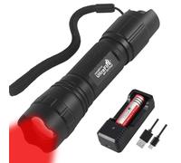 ULTRAFIRE Red Light LED Torch 620-630nm Red Hunting Light, Stepless Dimming Zoomable Red Predator Light for Night Vision, Astrophotography, Night Fishing, 501R