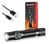 ULTRAFIRE T5 Tactical Torch with Battery, 1800 High Lumen Rechargeable LED Torch, Police Flashlight with Dual Switch, USB-C Small Torch for Outdoor and Indoor Activities