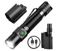 ULTRAFIRE T5 Tactical Torch with Holster, 1800 High Lumen Rechargeable LED Torch with Duty Belt Holder, Police Flashlight with Dual Switch for Law Enforcement, Security, Patrols
