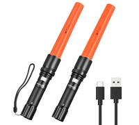 ULTRAFIRE Traffic Wand Rechargeable LED Torch 2 Pack, 619 Lumen Bright Safety Light, 3 Modes Signal Stick for Traffic Control, Aircraft Marshaling, Outdoor Camping, Police Security, UF-805