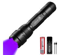 ULTRAFIRE UV LED Torch 395-405nm Blacklight Zoomable Flashlight With 2600mAh Rechargeable Battery and Charger, Mini Light for Curing Glue, Pet Urine Stains