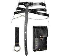 Ultrafun 3pcs Renaissance Belt Accessories Faux Leather Medieval Viking Chain Belt Bag Skirt Hike Ren Faire Costume, Black, Large