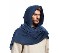 Ultrafun Medieval Renaissance Shawl Scarf Cape Men Women Multifunctional Hooded Cowl Halloween Cosplay Costume Accessories, Blue, 48.4in(L)*25.6in(W)