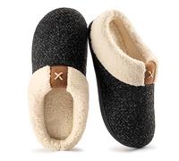ULTRAIDEAS Ladies' Cozy Memory Foam Slippers Fuzzy Wool-Like Plush Fleece Lined House Shoes w/Indoor, Outdoor Anti-Skid Rubber Sole(Dark Black, 6.5 UK)