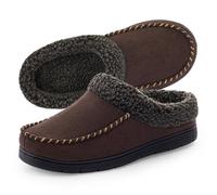 ULTRAIDEAS Men's Cozy Memory Foam Moccasin Suede Slippers with Fuzzy Plush Wool-Like Lining, Slip on Mules Clogs House Shoes, Coffee, 8/9 UK