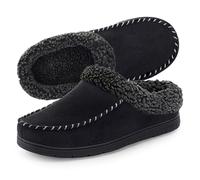 ULTRAIDEAS Men's Cozy Memory Foam Moccasin Suede Slippers with Fuzzy Plush Wool-Like Lining, Slip on Mules Clogs House Shoes - Black - 12/13 UK