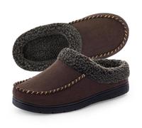 ULTRAIDEAS Men's Cozy Memory Foam Moccasin Suede Slippers with Fuzzy Plush Wool-Like Lining, Slip on Mules Clogs House Shoes, Coffee, 10/11 UK