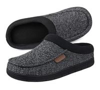 ULTRAIDEAS Men's Cozy Memory Foam Moccasin Suede Slippers with Fuzzy Plush Wool-Like Lining, Slip on Mules Clogs House Shoes,Jet Black,10-11 UK