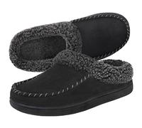 ULTRAIDEAS Men's Cozy Memory Foam Moccasin Suede Slippers with Fuzzy Plush Wool-Like Lining, Slip on Mules Clogs House Shoes - Black - 12/13 UK