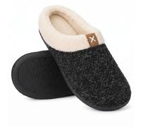 ULTRAIDEAS Men's Cozy Memory Foam Slippers with Fuzzy Plush Wool-Like Lining, Slip on Clog House Shoes with Indoor Outdoor Anti-Skid Rubber Sole(Dark Black, UK Size 10-11)