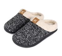 ULTRAIDEAS Men's Cozy Memory Foam Slippers with Fuzzy Plush Wool-Like Lining, Slip on Clog House Shoes with Indoor Outdoor Anti-Skid Rubber Sole(Dark Grey, UK Size 6-7)