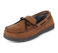 ULTRAIDEAS Men's Luke Microsuede Moccasin Slippers with Tie Indoor Outdoor, Coffee, 9 UK