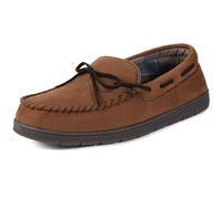 ULTRAIDEAS Men's Luke Microsuede Moccasin Slippers with Tie Indoor Outdoor (size 10, Light Coffee)