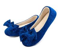 ULTRAIDEAS Women’s Lightweight Ballerina Slippers with Bow-knot, Ladies Soft Memory Foam House shoes with Nonslip Rubber Sole for Indoor and Outdoor, Blue, 9-10