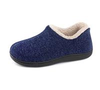 ULTRAIDEAS Women's Cozy Memory Foam Closed Back Slippers with Warm Fleece Lining, Wool-Like Blend Cotton House Shoes with Anti-Slip Indoor Outdoor Rubber Sole (Navy Blue，Size 7)