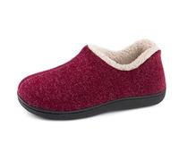ULTRAIDEAS Women's Cozy Memory Foam Closed Back Slippers with Warm Fleece Lining, Wool-Like Blend Cotton House Shoes with Anti-Slip Indoor Outdoor Rubber Sole (Red，Size 9)