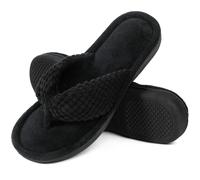 ULTRAIDEAS Women's Cozy Memory Foam Flip Flop Slipper, Ladies' Summer Spa Thong, House Open Toe Slide Sandal for Indoor, Black, 7-8 uk