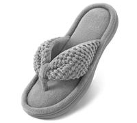 ULTRAIDEAS Women's Cozy Memory Foam Flip Flop Slipper, Ladies' Summer Spa Thong, House Open Toe Slide Sandal for Indoor, Grey, 5-6 uk