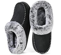 ULTRAIDEAS Women's Cozy Memory Foam Moccasin Suede Slippers with Fuzzy Plush Faux Fur Lining, Ladies' Slip on House Shoes with Indoor Outdoor Anti-Skid Rubber Sole(Dark Black, 5/6 UK)