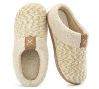 ULTRAIDEAS Women's Indoor Bedroom Slipper with Memory Foam, Gift for Women, Wool-Like House Shoe with Anti-Skid Rubber Sole for Ladies, Beige, 9-10