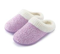 ULTRAIDEAS Women's Indoor Bedroom Slipper with Memory Foam, Gift for Women, Wool-Like House Shoe with Anti-Skid Rubber Sole for Ladies, Lavender, 7-8