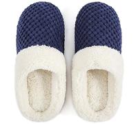 ULTRAIDEAS Women's Lamb-hug Comfy Fleece House Slippers Memory Foam, Slip-on House Shoes Indoor Outdoor, Blue, 7/8 UK