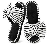 ULTRAIDEAS Women's Memory Foam Open Toe Slide Slippers with Cute Bowknot, Ladies' Slip on House Shoes Spa Slippers with Indoor Outdoor Anti-Skid Rubber Sole,Black,9-10 uk