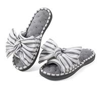 ULTRAIDEAS Women's Memory Foam Open Toe Slide Slippers with Cute Bowknot, Ladies' Slip on House Shoes Spa Slippers with Indoor Outdoor Anti-Skid Rubber Sole,Grey,3-4 uk
