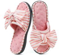 ULTRAIDEAS Women's Memory Foam Open Toe Slide Slippers with Cute Bowknot, Ladies' Slip on House Shoes Spa Slippers with Indoor Outdoor Anti-Skid Rubber Sole,Pink,5-6 uk