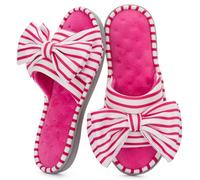 ULTRAIDEAS Women's Memory Foam Open Toe Slide Slippers with Cute Bowknot, Ladies' Slip on House Shoes Spa Slippers with Indoor Outdoor Anti-Skid Rubber Sole,Red,7-8 uk