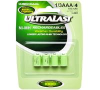 ULTRALAST ULNMH413AAASL 1/3AAA Solar Rechargeable Battery - NIMH 1.2V 150mAh, Replacement Small Batteries for Outdoor Garden Solar Light Fixtures - Recharge Up to 1000 Times, No Leak Design - 4-Pack