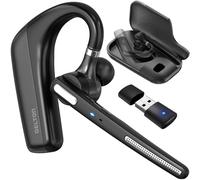 Ultralight Bluetooth Headset with Noise Cancelling Microphone, Bluetooth Earpiece with Charging Case, Auto Pair USB Dongle for PC/Laptop, Compatible with MS Teams, Zoom, Google Meet, and More - Black
