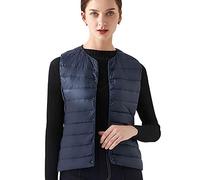 Ultralight Packable Down Gilet Ladies Lightweight Button Down Vest For Women Sleeveless Padded Quilted Puffer Jackets Women Sleeveless Coat Puffa Gilet Sleeveless Bubble Waistcoat Plus Size Navy 2XL