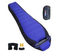 Ultralight Sleeping Bag, 90% White Duck Down -15°C-10°C, Winter Sleeping Bag Includes Travel Pillow, Camping Hiking Sleep Essentials Gear Accessories,blue-600g