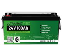 ULTRAMAX NEO 24V 100AH LiFePO4 Lithium Leisure Battey with Bluetooth, Up to 15000 Cycles, Perfect for Trolling Motors, Marine, Boat, RV, Camper, Home Energy Storage, Solar System