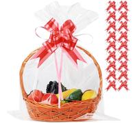 UltraOutlet 50 Packs Large Cellophane Bags 18" x 24" Clear Cellophane Gift Basket Wraps 2.3 Mil Thick Clear Cello Bags for Fruit Basket, Gift Wrap, Treats, Arts and Crafts, 50ct Ribbon Bows