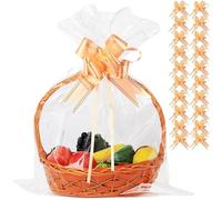 UltraOutlet 50 Packs Large Cellophane Bags 18" x 24" Clear Cellophane Gift Basket Wraps 2.3 Mil Thick Clear Cello Bags for Fruit Basket, Gift Wrap, Treats, Arts and Crafts, 50ct Ribbon Bows