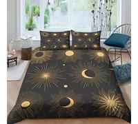 Ultrasoft 3D Print Microfiber Golden Celestial Quilt Cover All Season Bedding Sets with Pillowcases Vintage Astrology Duvet Cover Set Easy Care Breathable Washable for Home Decor King（220x240cm）