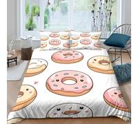 Ultrasoft 3D Print Microfiber kawaii donuts Quilt Cover All Season Bedding Sets w/ Pillowcases cute cartoon sweet treats Duvet Cover Set Easy Care Breathable Washable for Home Decor Single（140x200cm）
