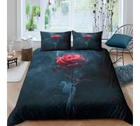 Ultrasoft 3D Print Microfiber Red rose Quilt Cover All Season Bedding Sets with Pillowcases mystical floral art Duvet Cover Set Easy Care Breathable Washable for Home Decor Super king（260x220cm）