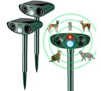 Ultrasonic Animal Repellent Solar Powered Waterproof Motion Sensor Deterrent for Cats Dogs Deer - 2 Pieces Green